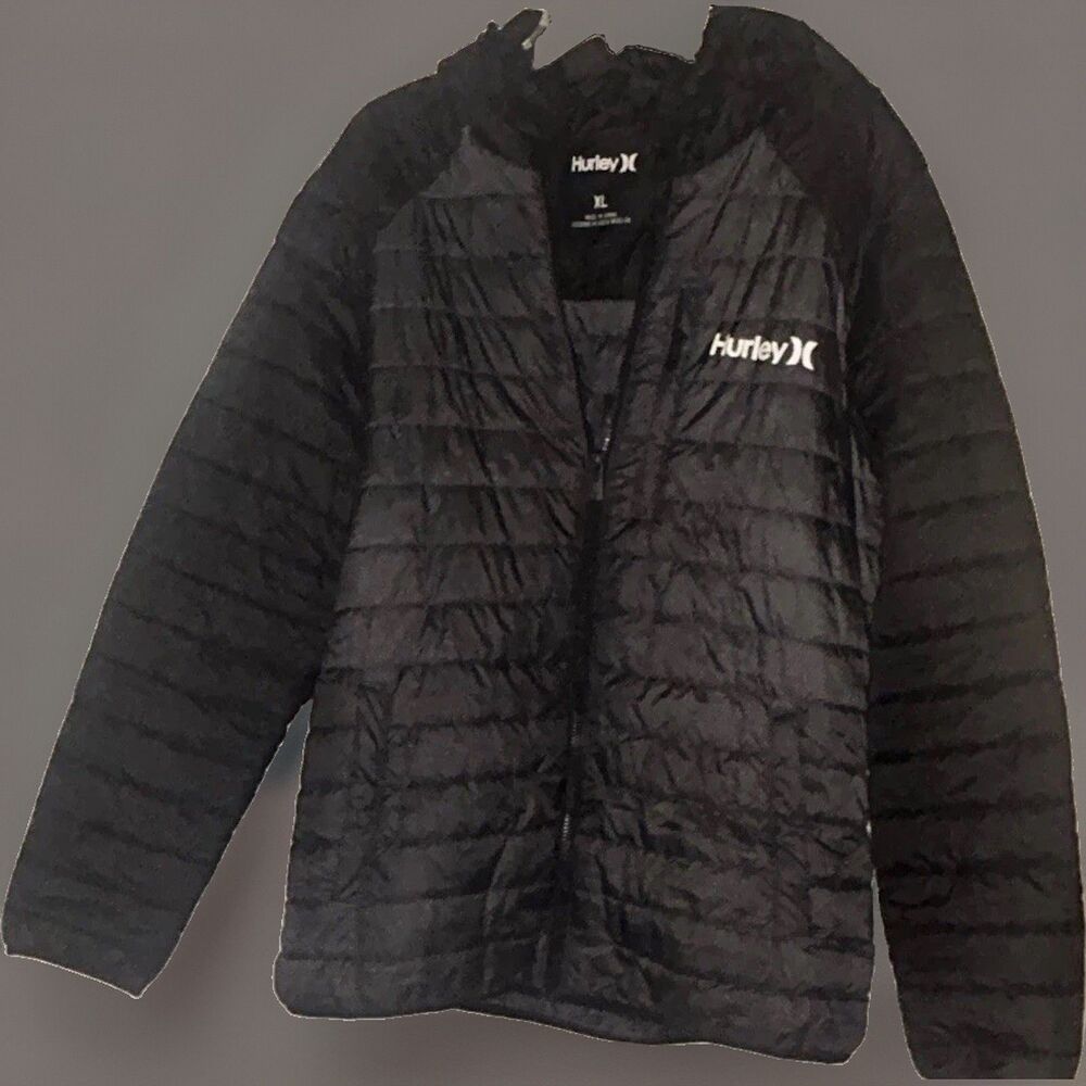 Hurley Foothill Men’s Full Zip Quilted Puffer Jacket Black Softshell Hooded XL
